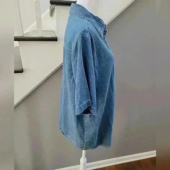 Mickey Unlimited 14W 16W Blue Jean Button Up Top Shirt Mickey Short Sleeve - Picture 3 of 5